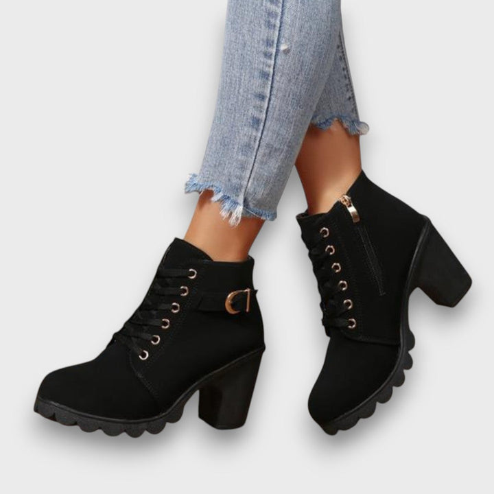 Aurora – Lace-Up Buckle Block-Heel Ankle Boots