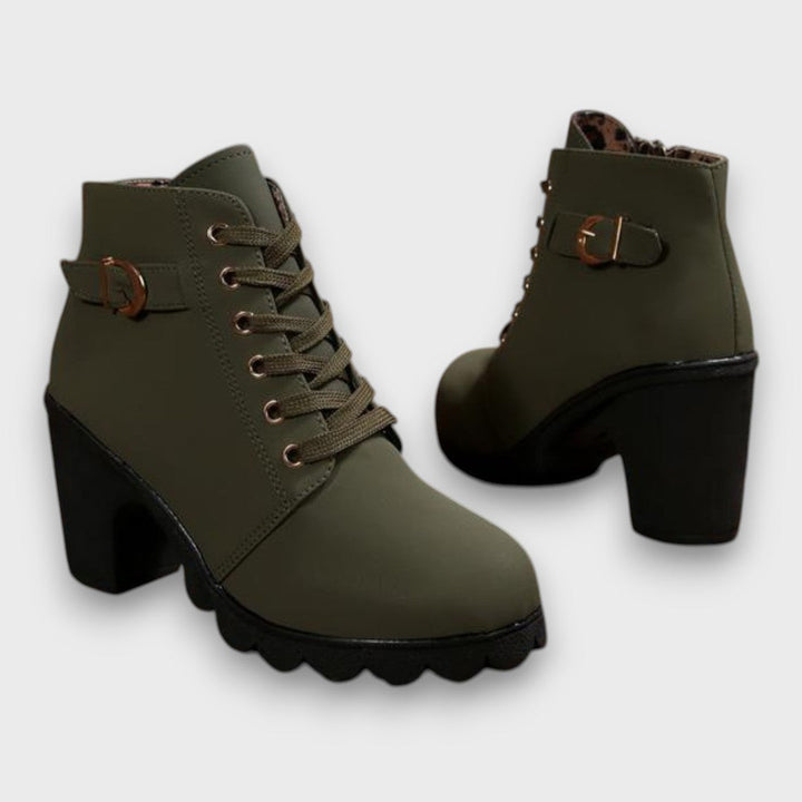 Aurora – Lace-Up Buckle Block-Heel Ankle Boots