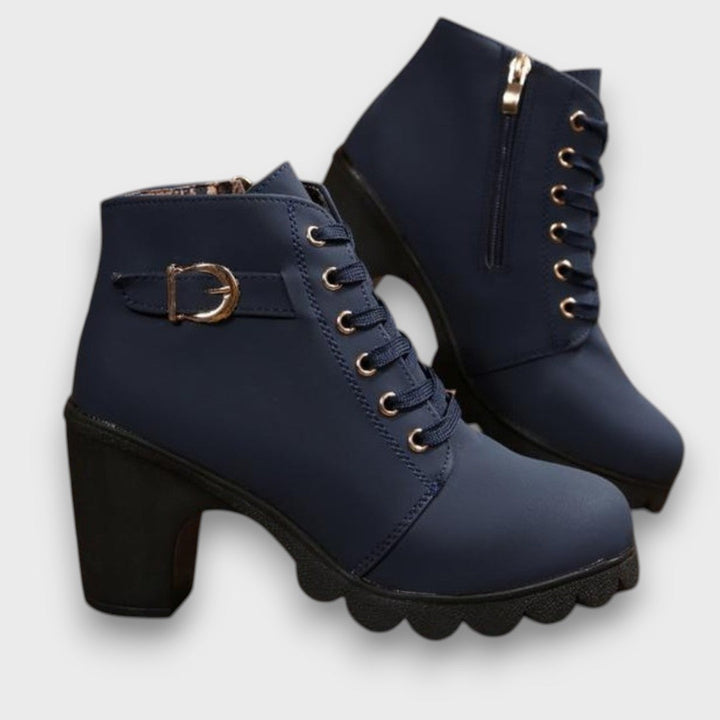 Aurora – Lace-Up Buckle Block-Heel Ankle Boots